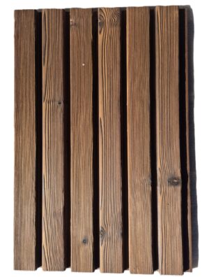 Akustiska utomhuspaneler. Termo, bränd, borstad furu.